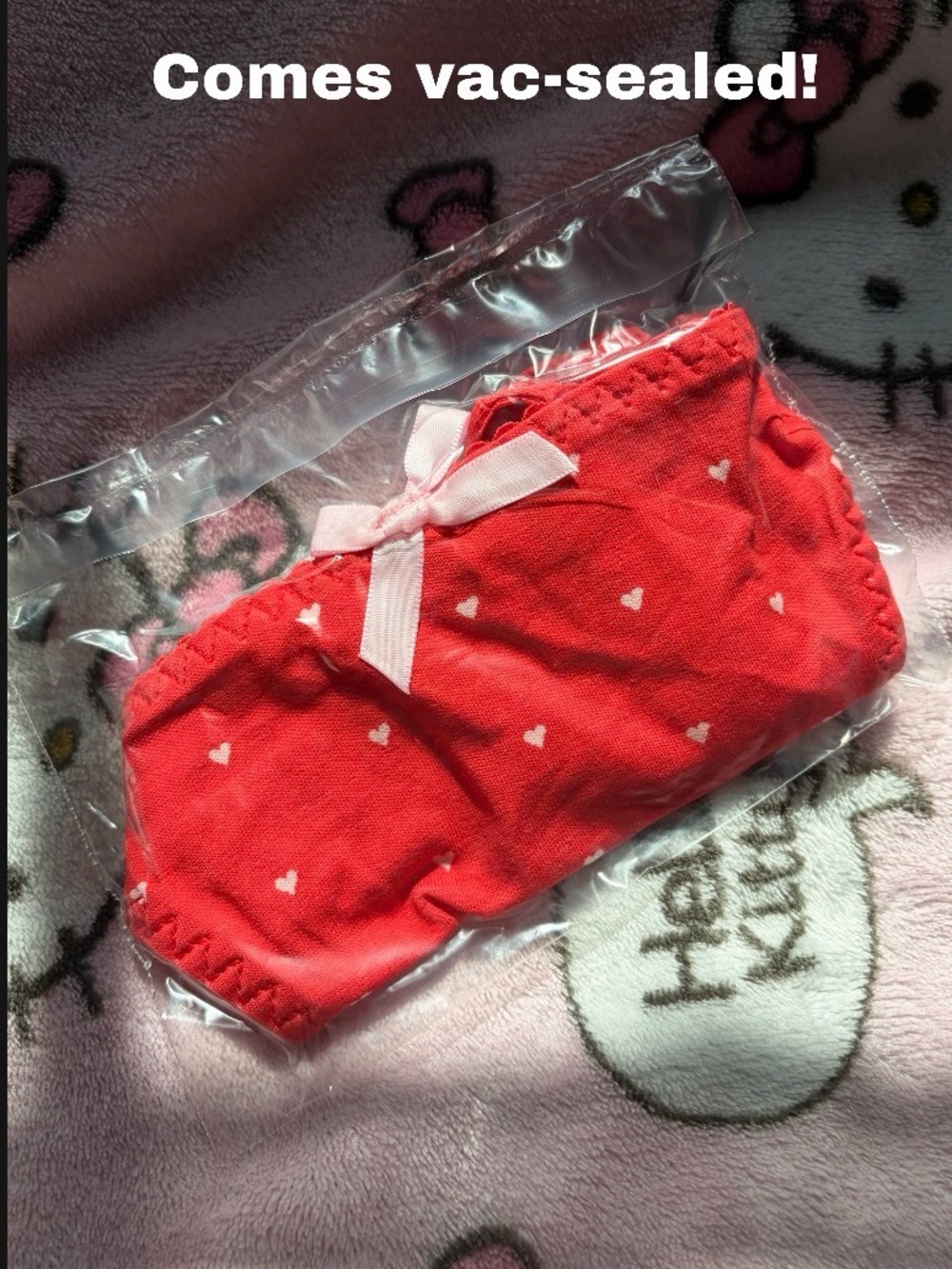Red Heart Print Thong Panties with Pink Bow
